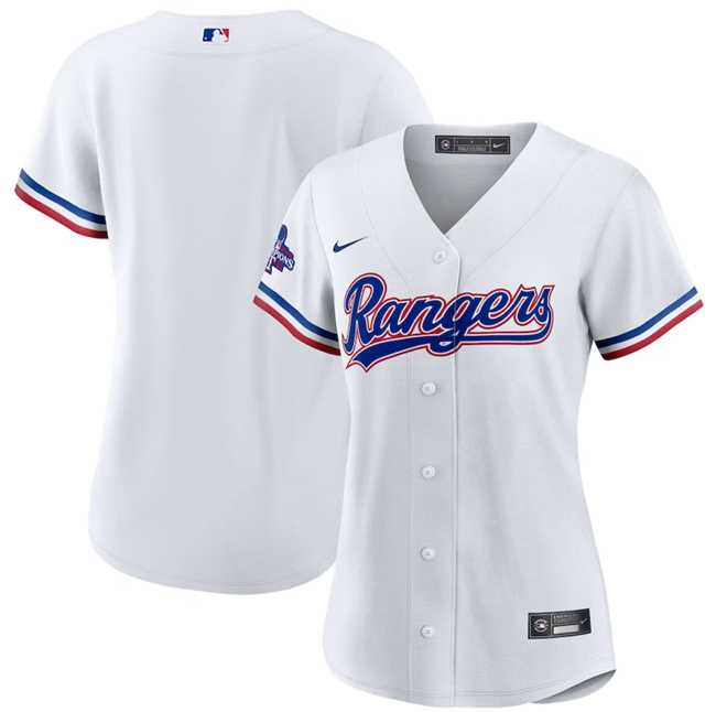 Women%27s Texas Rangers Blank White 2023 World Series Champions Stitched Jersey(Run Small) Dzhi